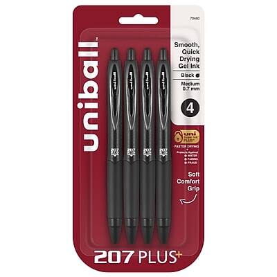 uni-ball - 207 Plus+ Retractable Gel Pens, Medium Point, 0.7mm, 4/Pack - Black Ink