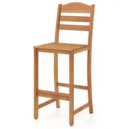 Costway - Solid Acacia Wood Bar Stool, 29.5" Bar Height Stool with Backrest and Footrest - Natural