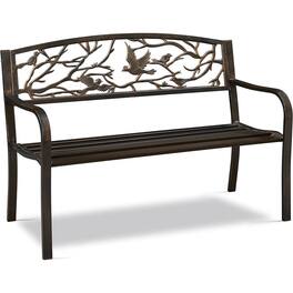 Hivvago - Outdoor Cast Iron Garden Bench Metal Finish with Bird Pattern Backrest - Bronze