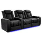Angle. Valencia Theater Seating - Valencia Tuscany XL Ultimate Row of 3 Loveseat Right Premium Semi-Aniline Italian Nappa Leather 20000 - Onyx.