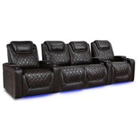 Valencia Theater Seating - Valencia Oslo XL Row of 4 Loveseat Center Premium Top Grain Nappa 11000 Leather Home Theater Seating - Dark Chocolate - Angle_Zoom