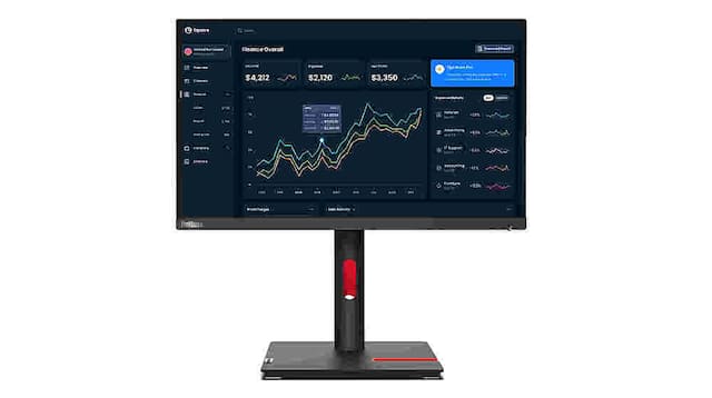 Front. Lenovo - ThinkVision 21.5" IPS LED FHD 60hz Monitor (HDMI, USB, VGA) - Raven Black.