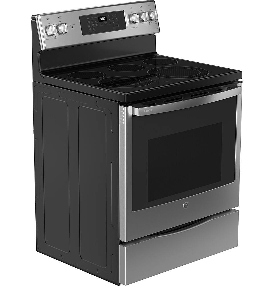 Angle. GE Profile - 30" Smart  Free-Standing Electric Convection Range with Self-Clean and Steam Clean with No Preheat Air Fry - Stainless Steel.