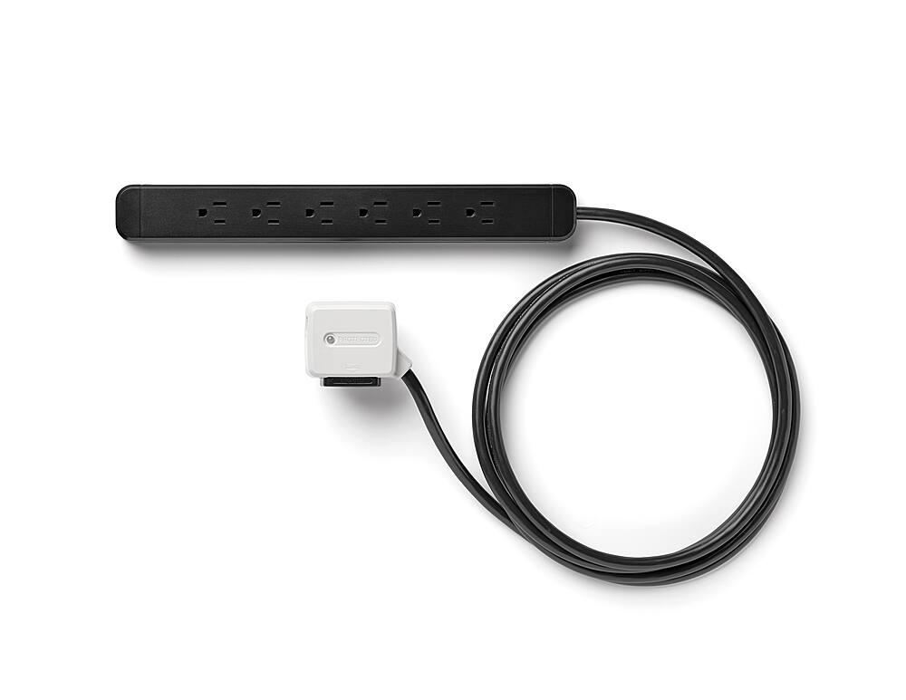 Front. charg - 6 outlet strip,  1000J  replaceable surge protection - Black.