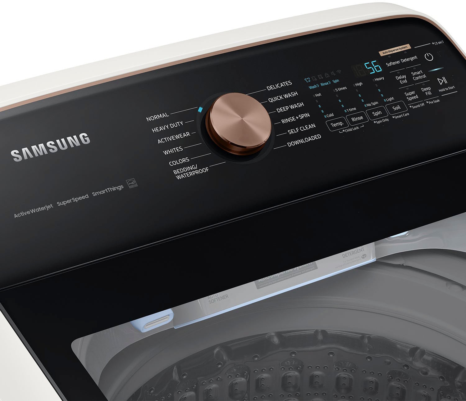 Alt View 23. Samsung - 5.5 Cu. Ft. High-Efficiency Smart Top Load Washer with Auto Dispense System - Ivory.