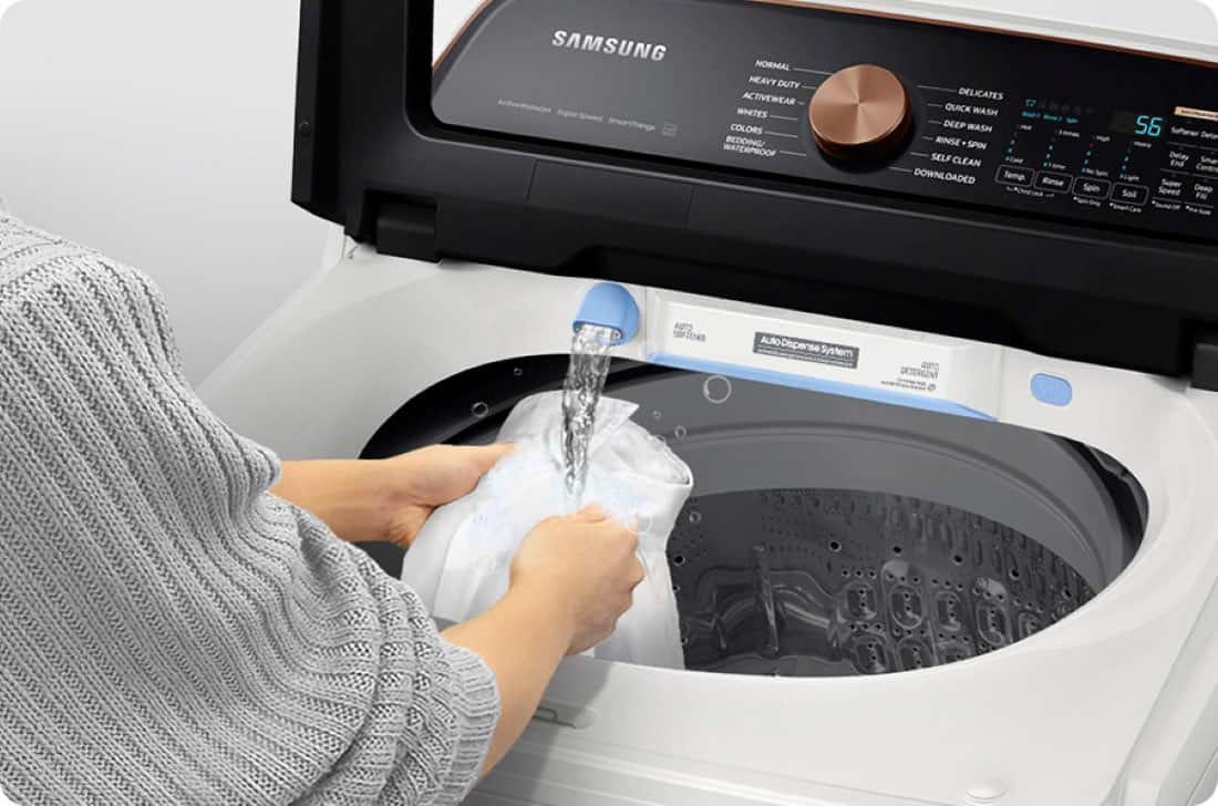 Top_Load_Washers:
SAMSUNG ActiveWear SuperSpeed SmartThings NORMAL NAVY DUTY ACTIVEWEAR WHITES COLORS BEDDING/ WATERPROOF DELICATES QUICK WASH DEEP WASH RINSE SPIN SELF CLEAN COD DOWNLOADED Temp Rinse 56 Saftener Deter - Delay Smar EN Contrs Spin Super Deep Sol Speed FH AUTO SOFTENA AUTO AutoDispense System UTO DETERGENT