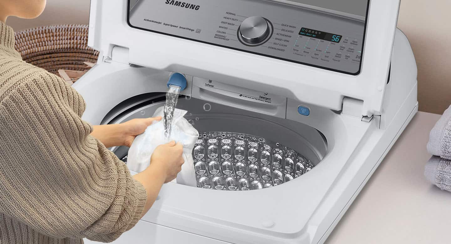 Top_Load_Washers:
SAMSUNG NORMAL HEAVY DUTY ActiveWoterjet DEEP WASH SuperSpeed WHOTES SmartThings COLORS BEDDING WATERPROOF QUICK WASH DELICATES 7aS ACTIVEWEAR RINSE . SPIN 56 me nerc Souk SELF CLEAN Sforar DOWNLOADED Decay Sep End Contral Smart Rinee Eg Spin Suer Sol Speed Ceeo DI FE Softener Deterpent OP