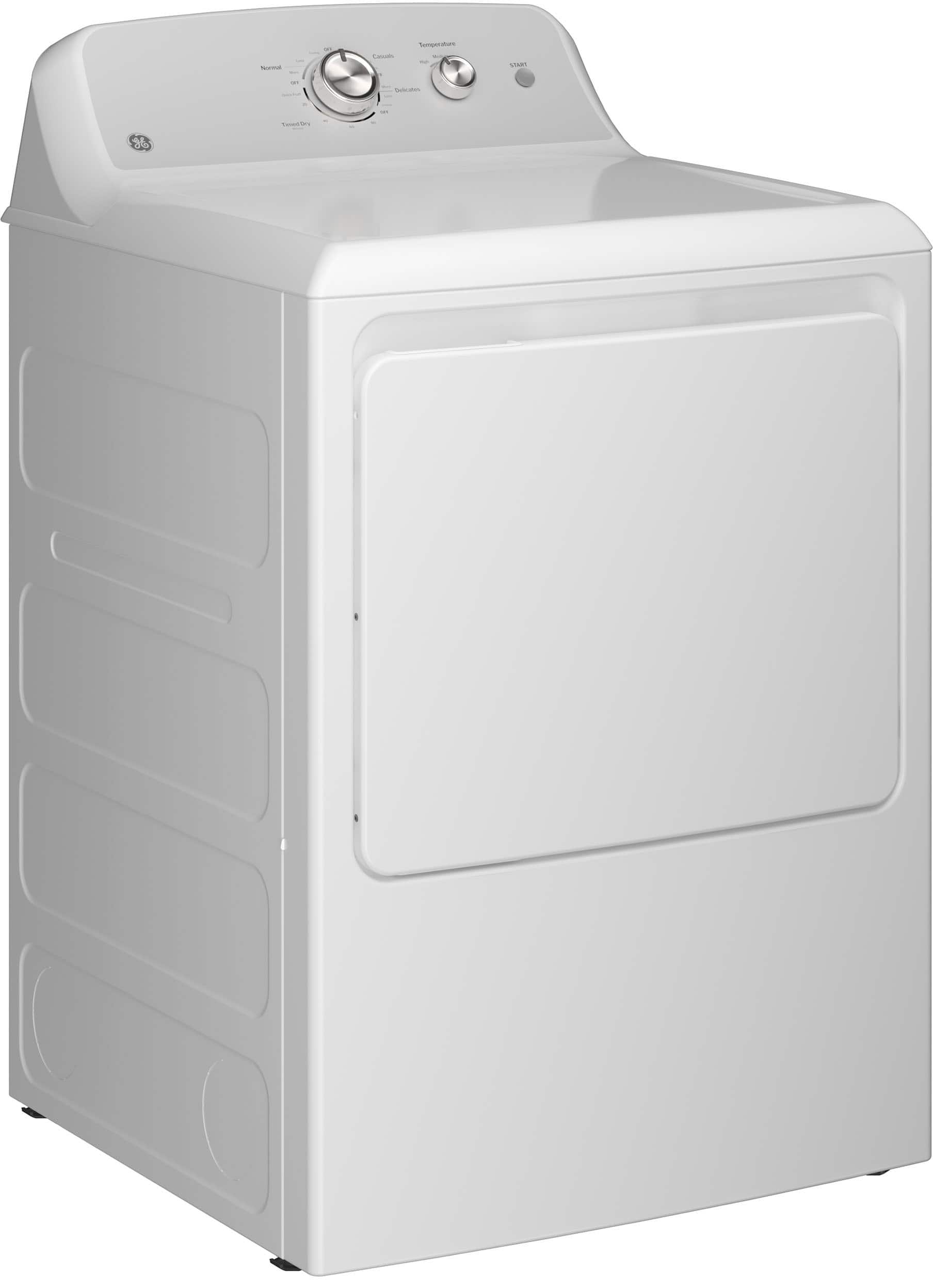 Angle. GE - 7.2 Cu. Ft. Electric Dryer with Long Venting up to 120 Ft. - White with Silver Matte.