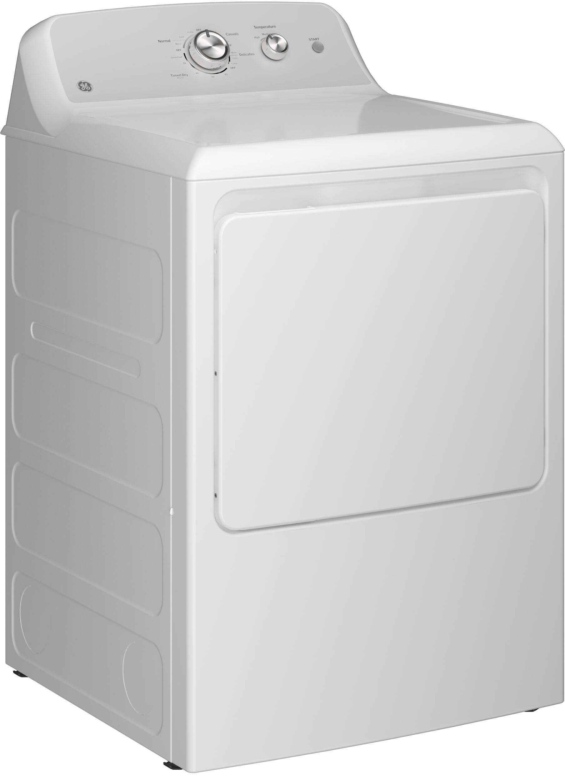 Angle. GE - 7.2 Cu. Ft. Electric Dryer with Long Venting up to 120 Ft. - White with Silver Matte.