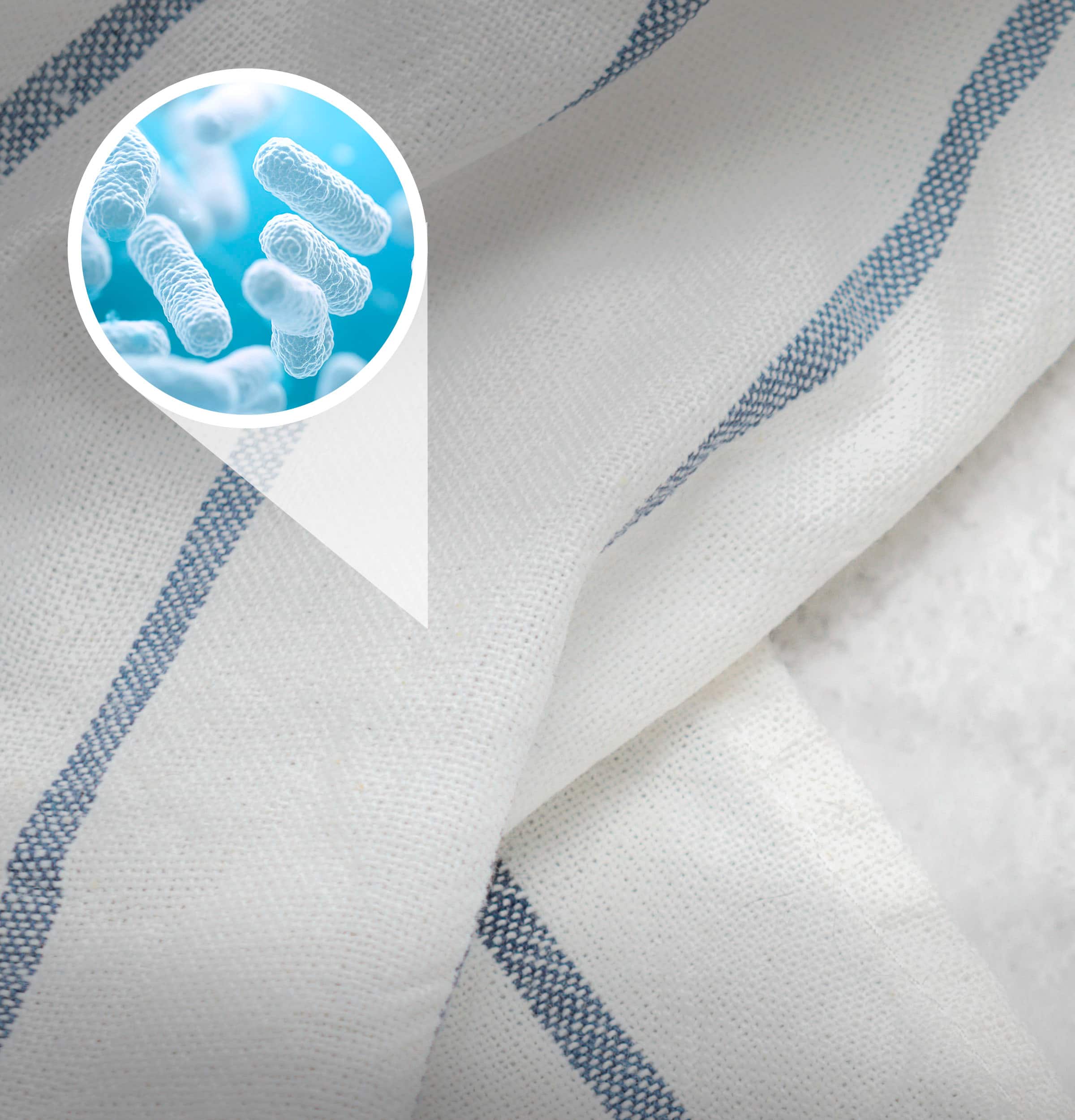 A close-up of a white cloth with a blue stripe, featuring a picture of a white cloth with a blue stripe.