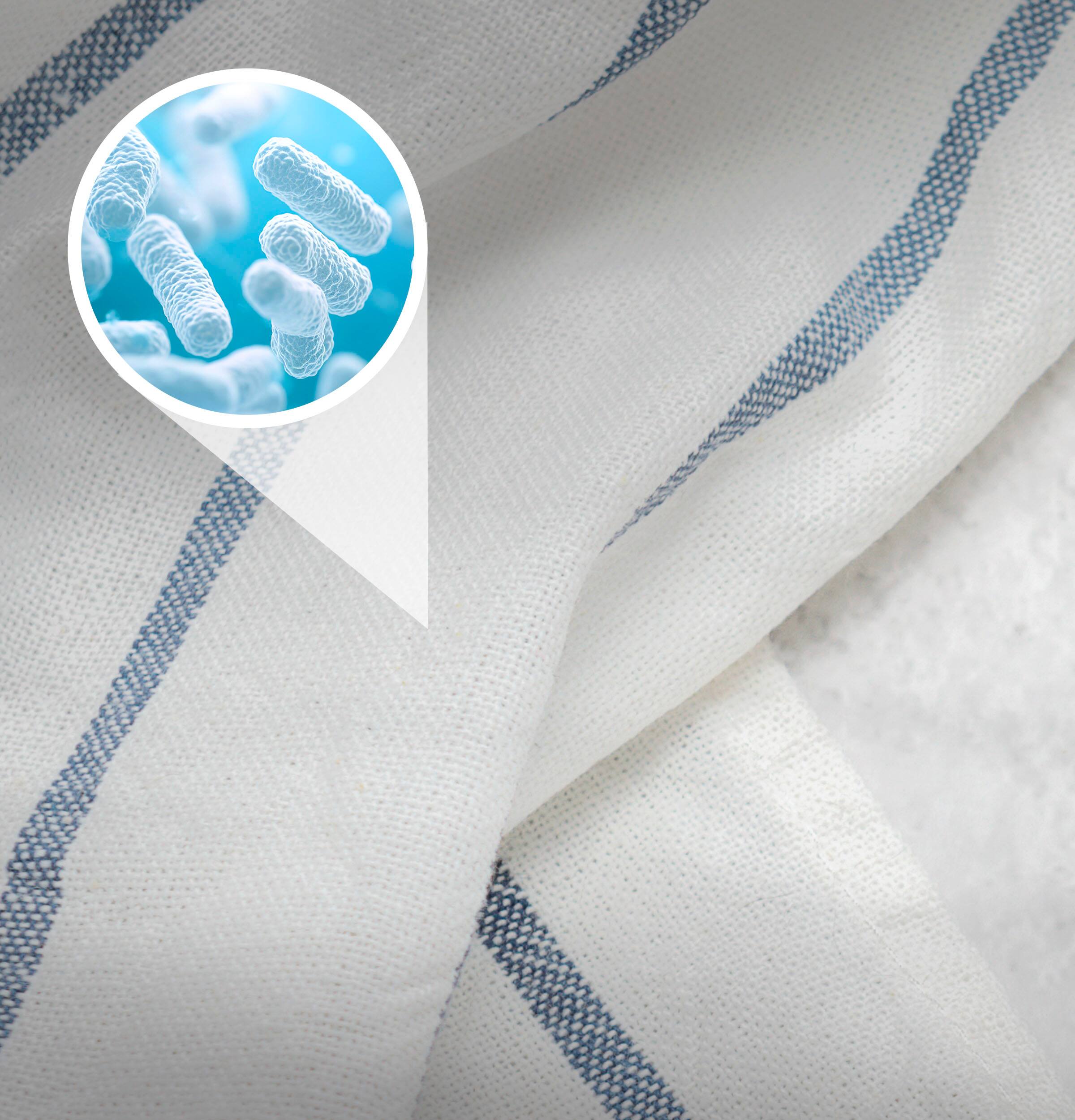 A close-up of a white cloth with a blue stripe, featuring a picture of a white cloth with a blue stripe.