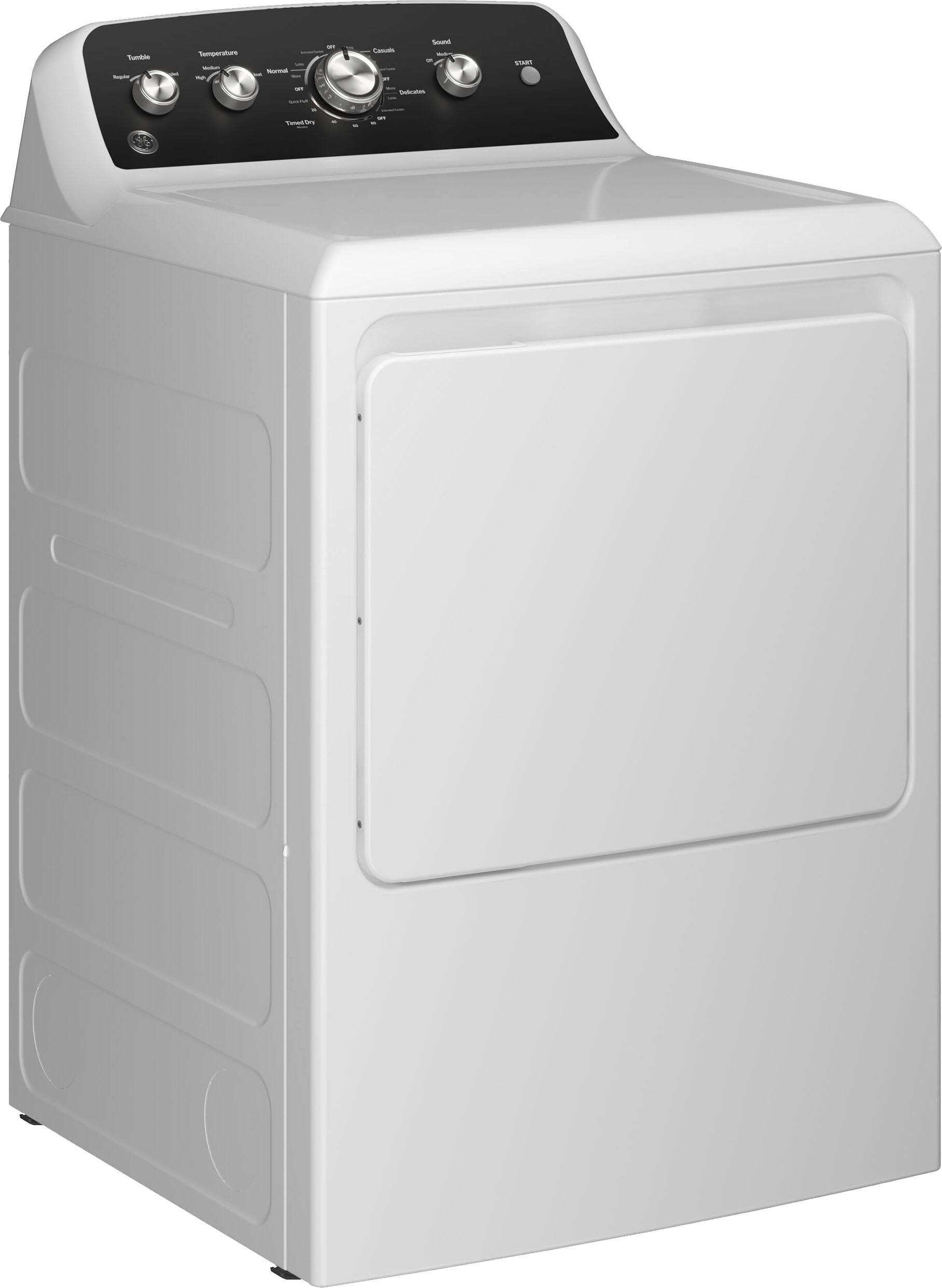Angle. GE - 7.2 Cu. Ft. Electric Dryer with Long Venting up to 120 Ft. - White with Matte Black.