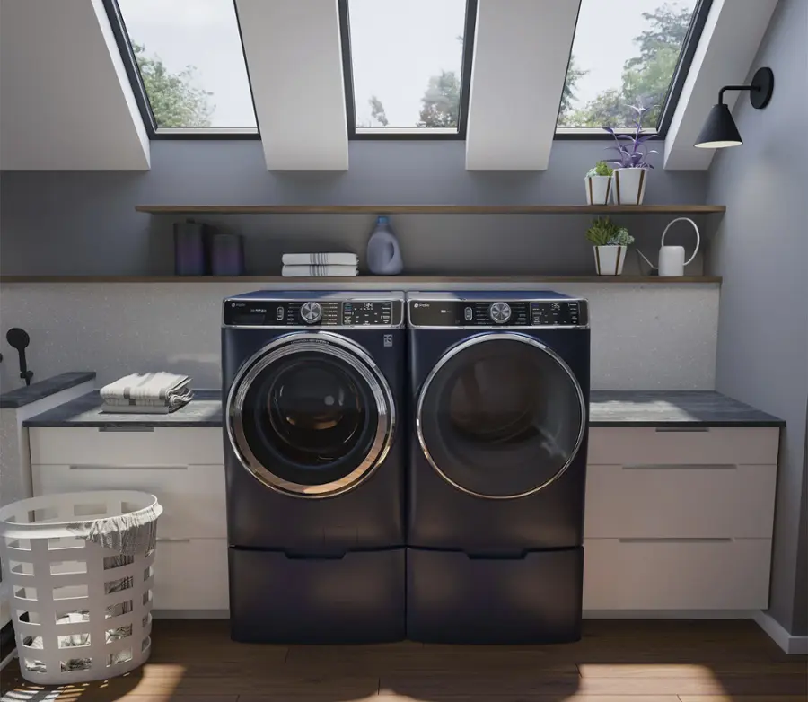 Alt View 17. GE Profile - 7.8 Cu. Ft. Stackable Smart Electric Dryer with Steam and Sanitize Cycle - Sapphire Blue.