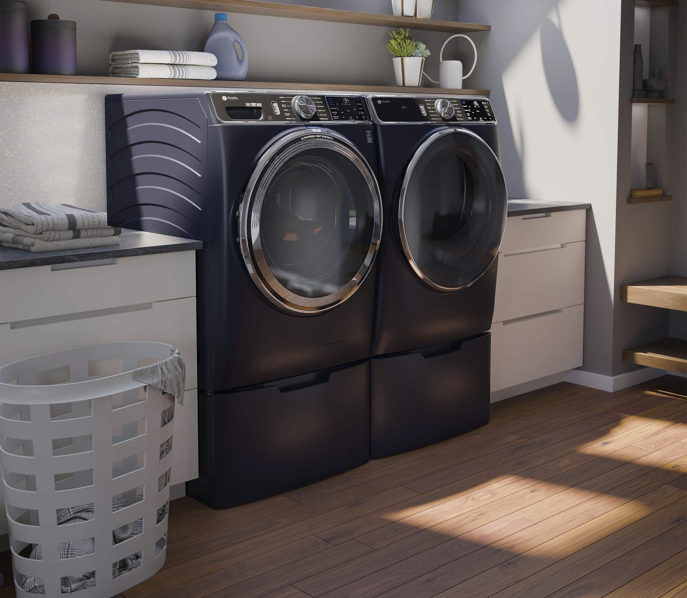 Alt View 20. GE Profile - 7.8 Cu. Ft. Stackable Smart Electric Dryer with Steam and Sanitize Cycle - Sapphire Blue.