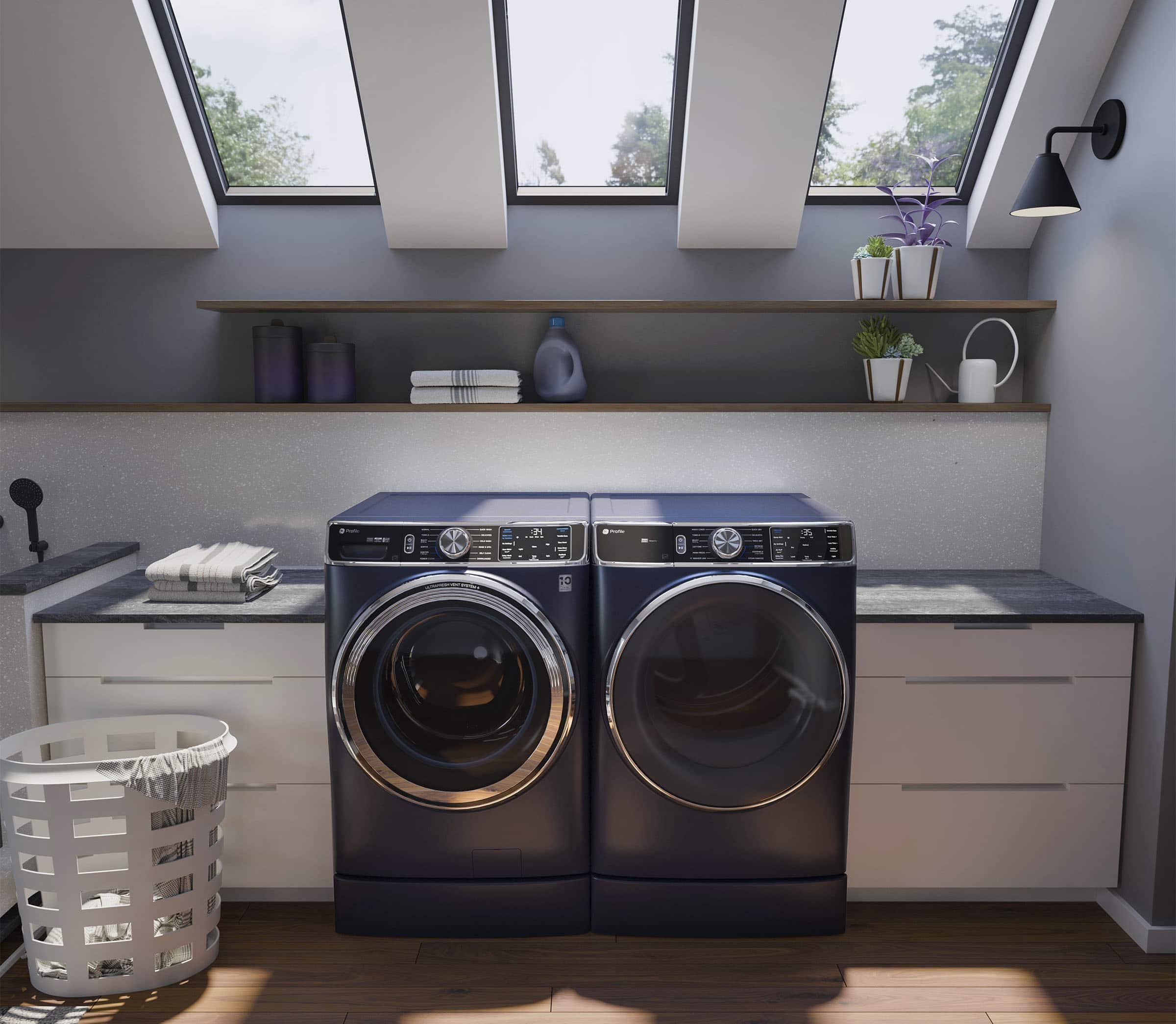 Alt View 21. GE Profile - 7.8 Cu. Ft. Stackable Smart Electric Dryer with Steam and Sanitize Cycle - Sapphire Blue.