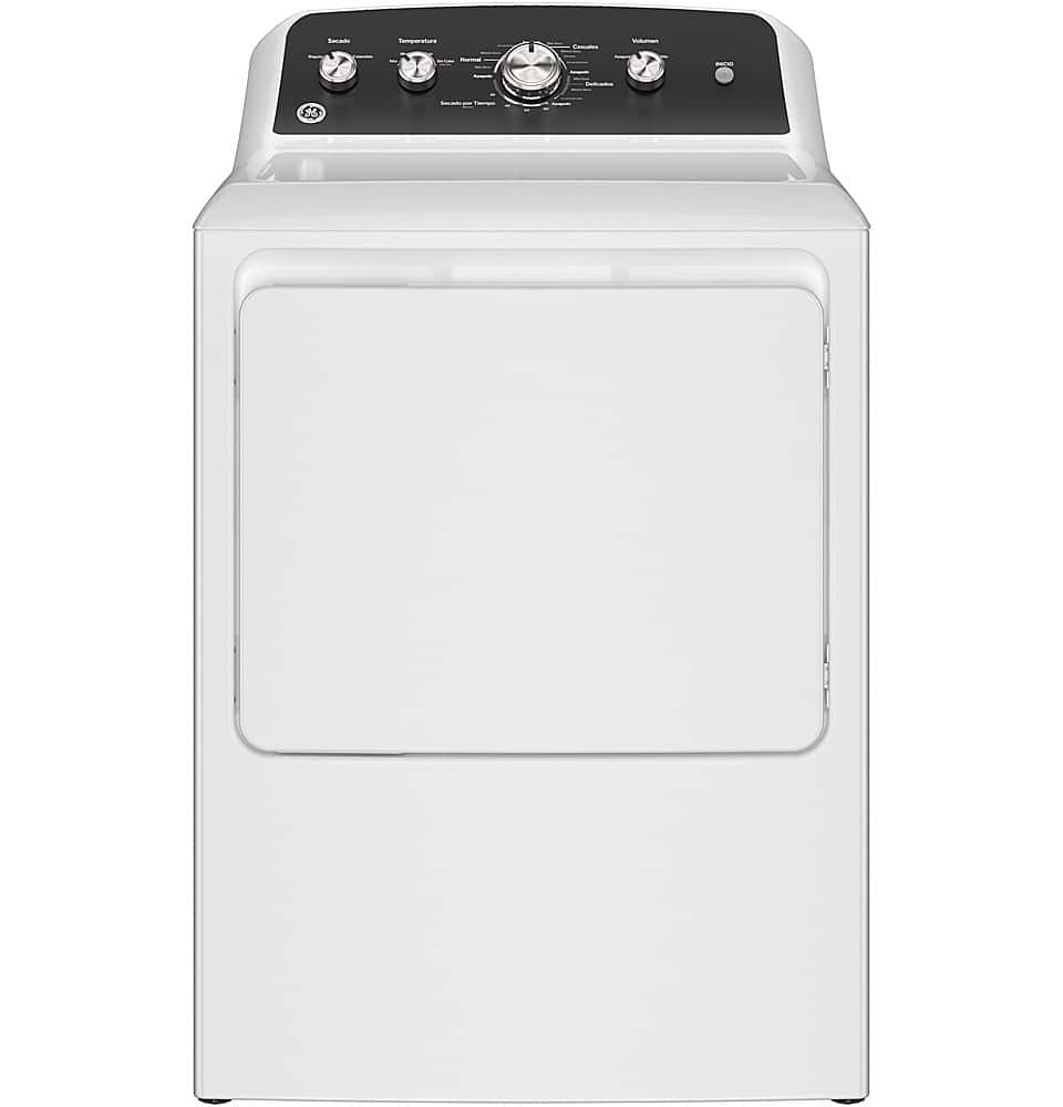 GE - 7.2 Cu. Ft. Electric Dryer with Spanish Control Panel - White with Matte Black - Front_Zoom