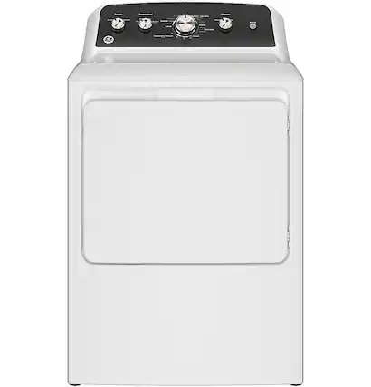 Front. GE - 7.2 Cu. Ft. Electric Dryer with Spanish Control Panel - White with Matte Black.