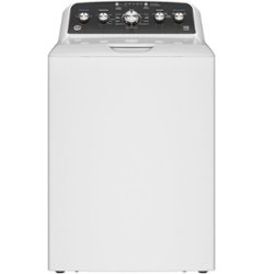 GE - 4.5 Cu. Ft. High-Efficiency Top Load Washer with Spanish Control Panel - White with Matte Black - Front_Zoom