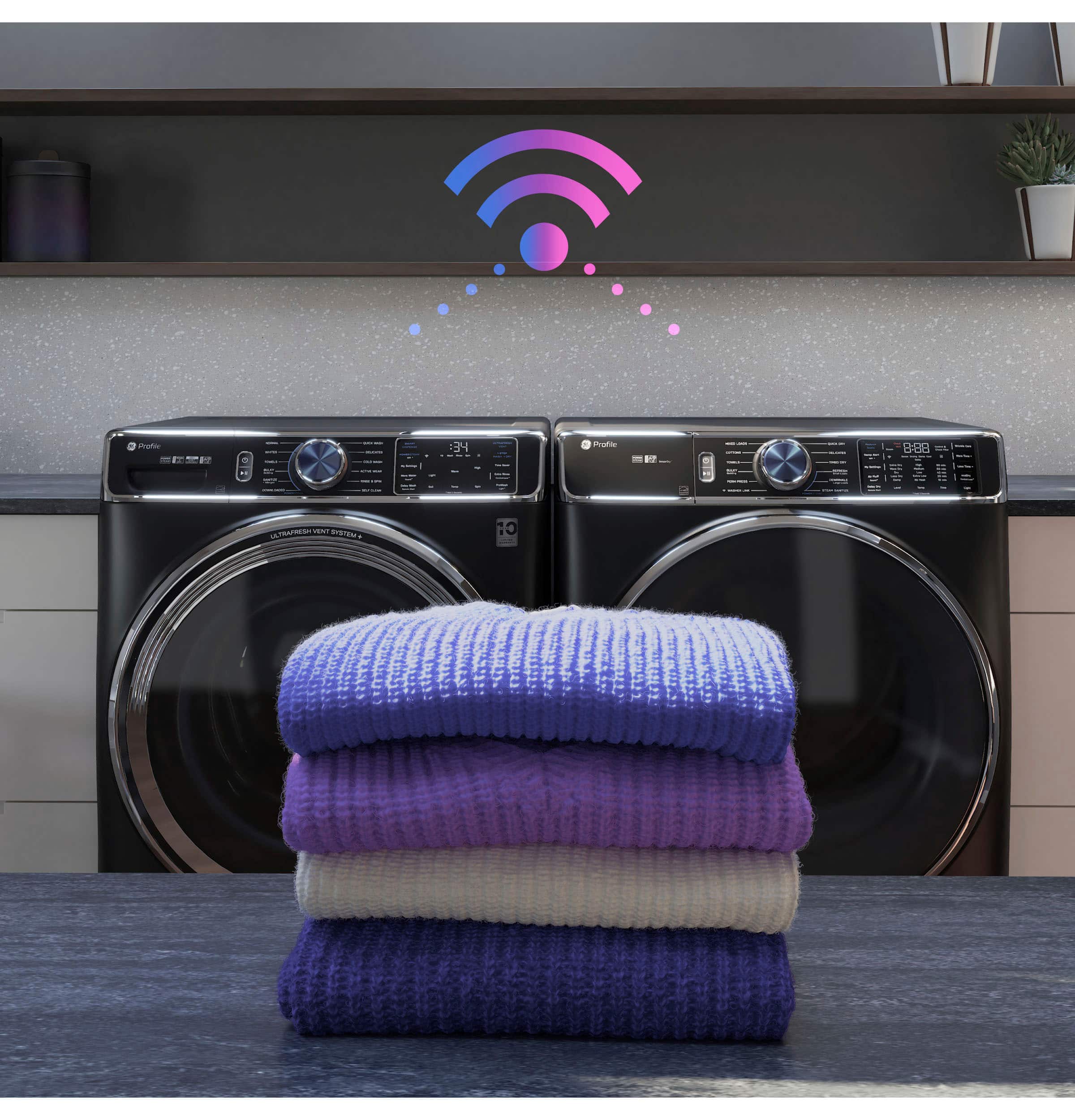 Alt View 16. GE Profile - 7.8 Cu. Ft. Stackable Smart Electric Dryer with Steam and Washer Link - Sapphire Blue.