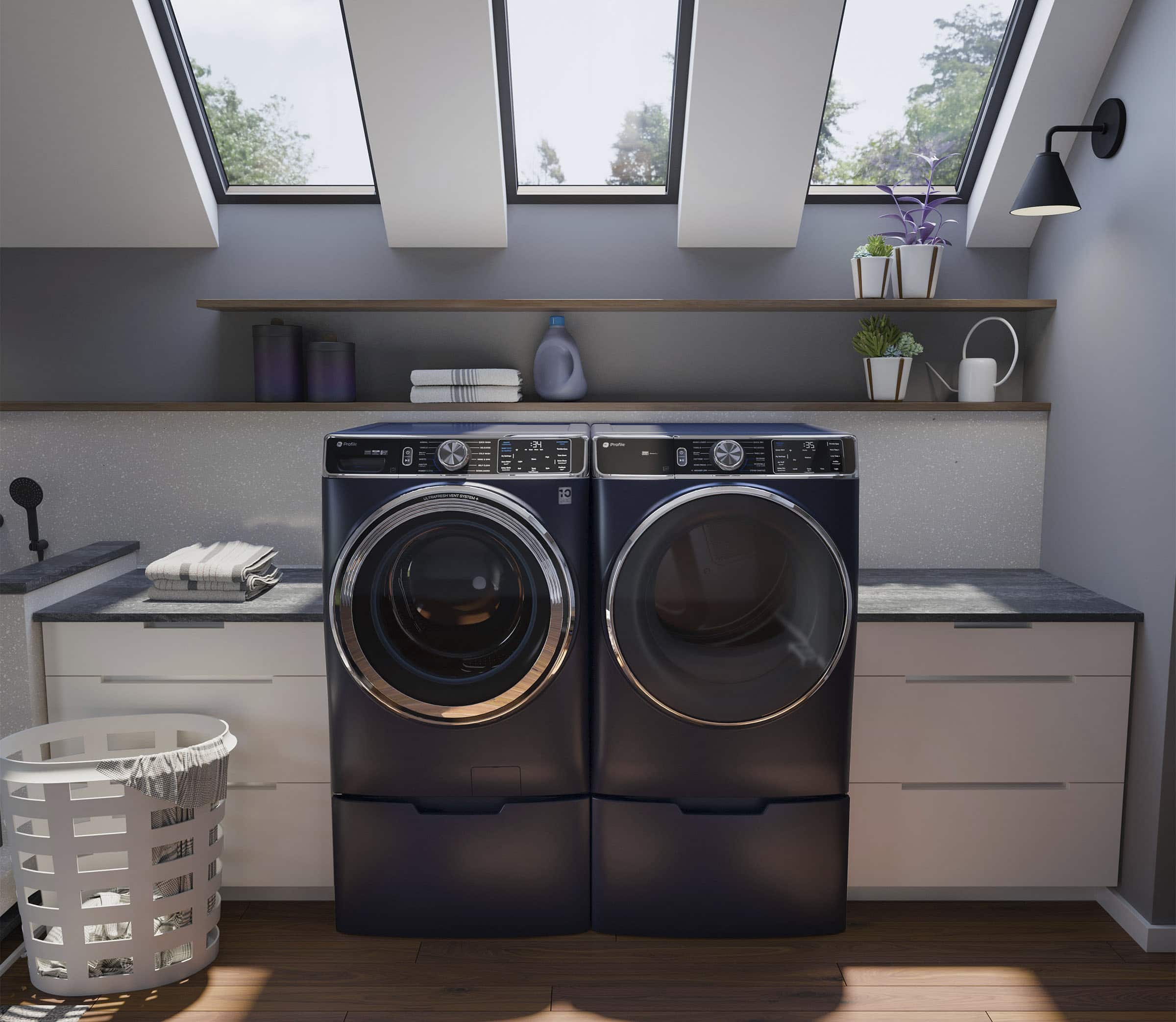 Alt View 17. GE Profile - 7.8 Cu. Ft. Stackable Smart Electric Dryer with Steam and Washer Link - Sapphire Blue.