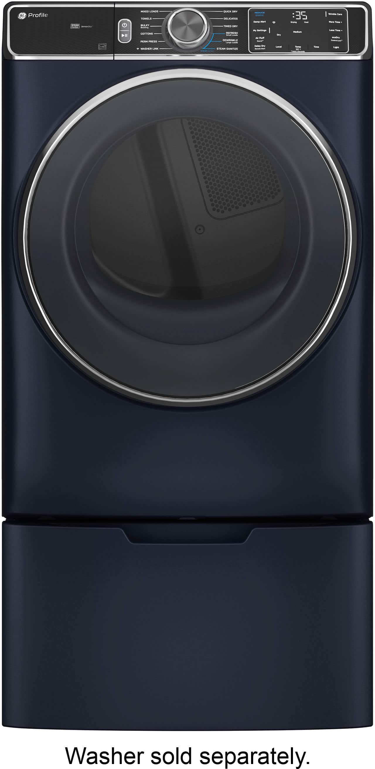 Alt View 19. GE Profile - 7.8 Cu. Ft. Stackable Smart Electric Dryer with Steam and Washer Link - Sapphire Blue.