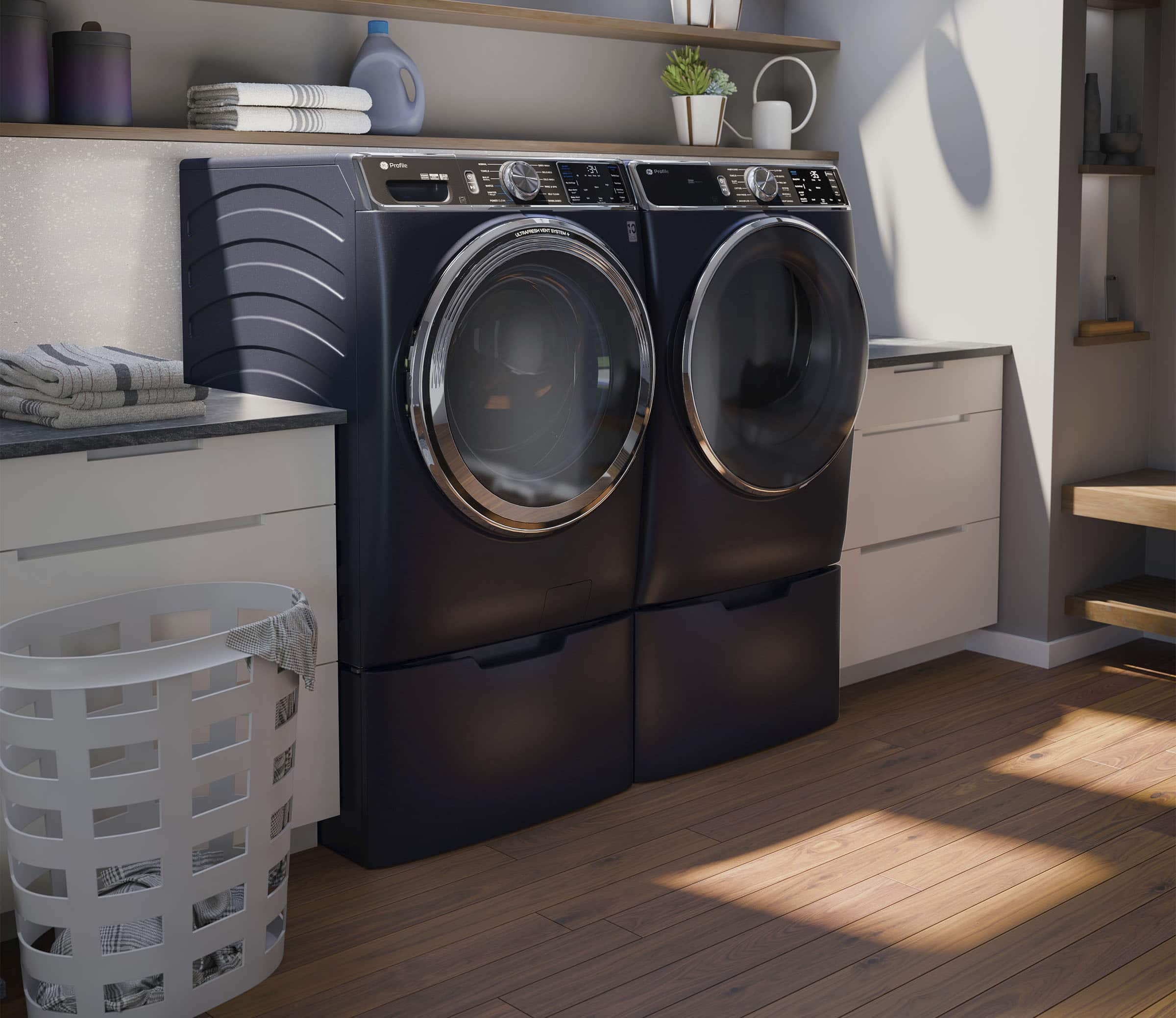 Alt View 21. GE Profile - 7.8 Cu. Ft. Stackable Smart Electric Dryer with Steam and Washer Link - Sapphire Blue.