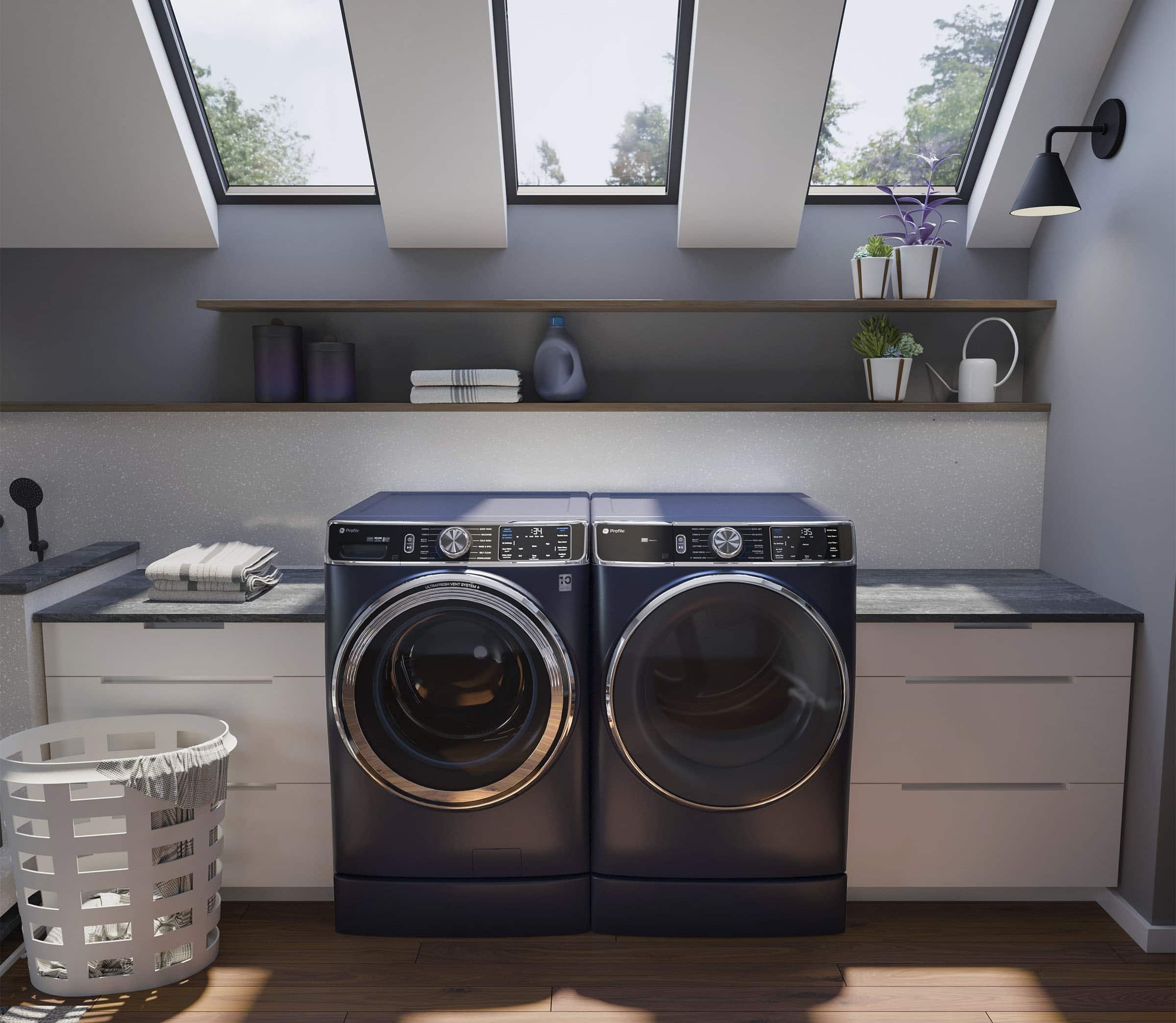 Alt View 24. GE Profile - 7.8 Cu. Ft. Stackable Smart Electric Dryer with Steam and Washer Link - Sapphire Blue.