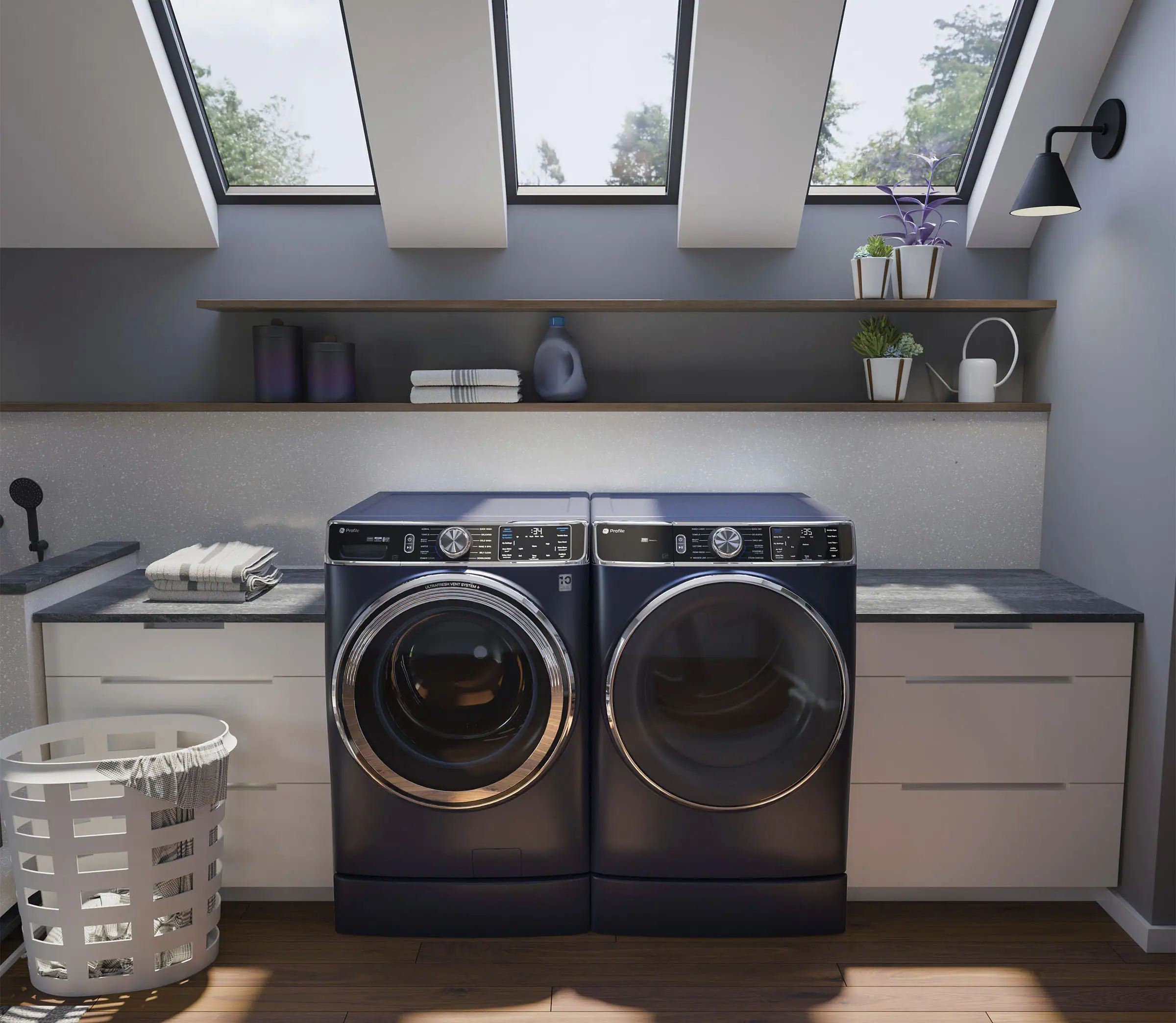 Alt View 24. GE Profile - 7.8 Cu. Ft. Stackable Smart Electric Dryer with Steam and Washer Link - Sapphire Blue.