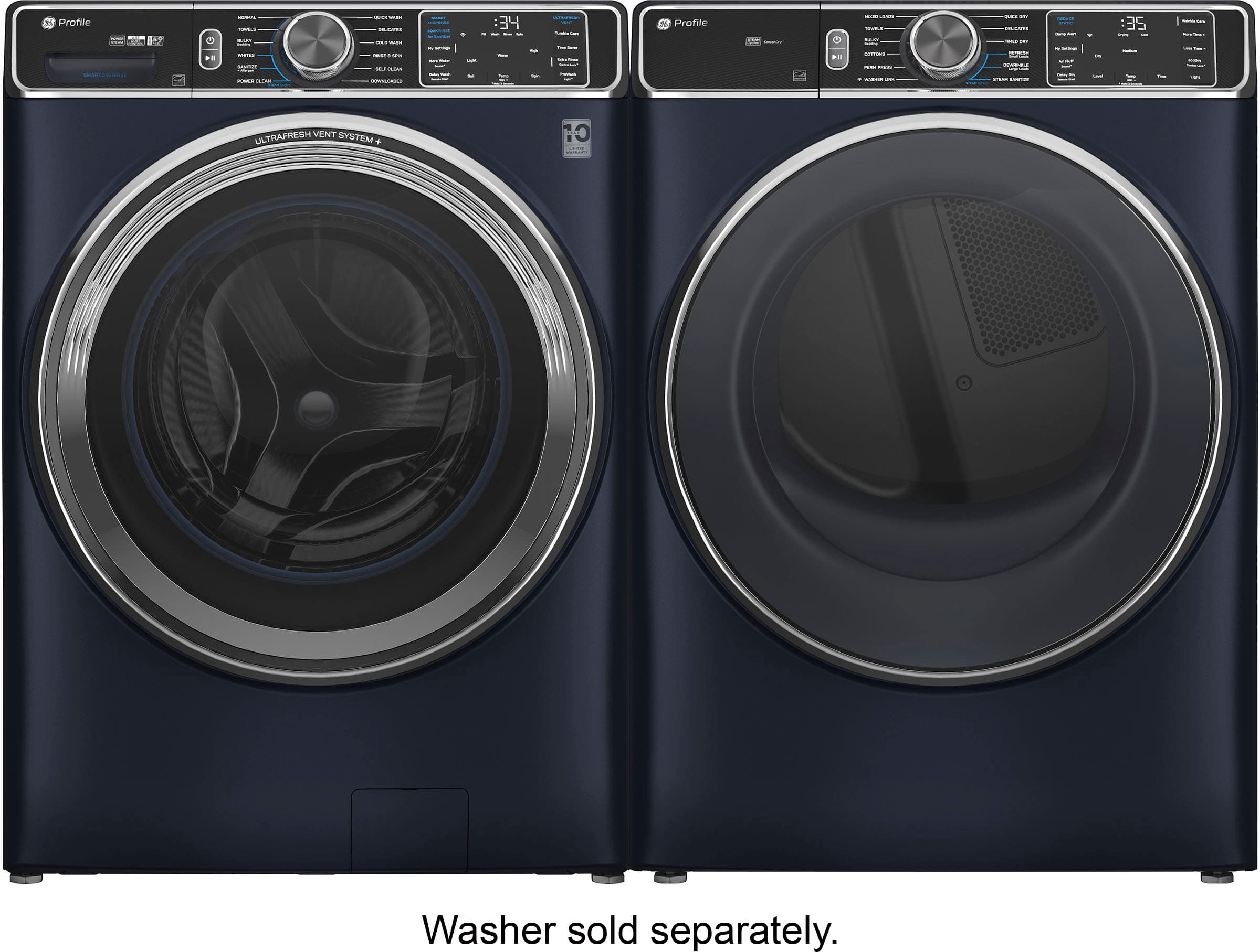 Alt View 25. GE Profile - 7.8 Cu. Ft. Stackable Smart Electric Dryer with Steam and Washer Link - Sapphire Blue.
