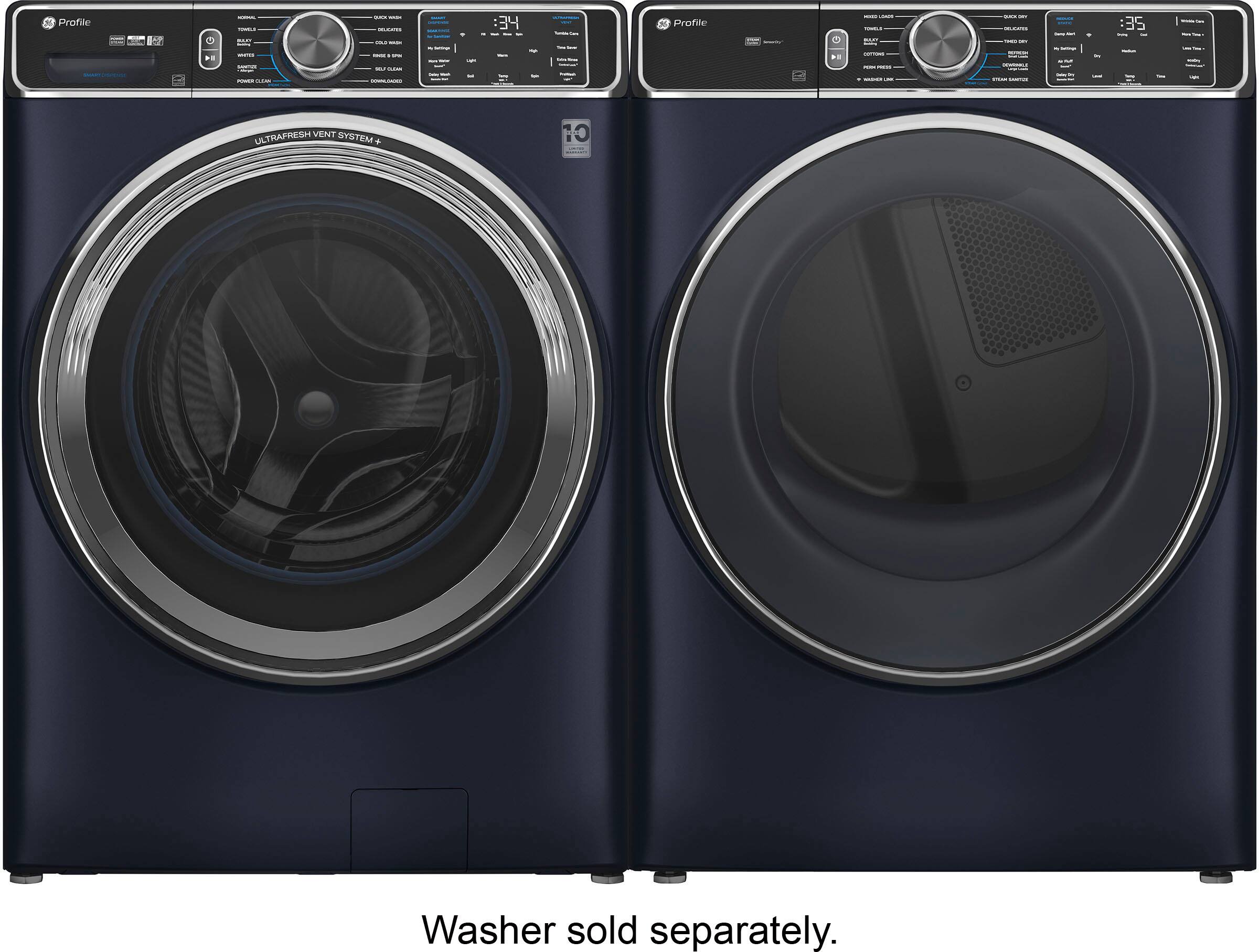 Alt View 25. GE Profile - 7.8 Cu. Ft. Stackable Smart Electric Dryer with Steam and Washer Link - Sapphire Blue.