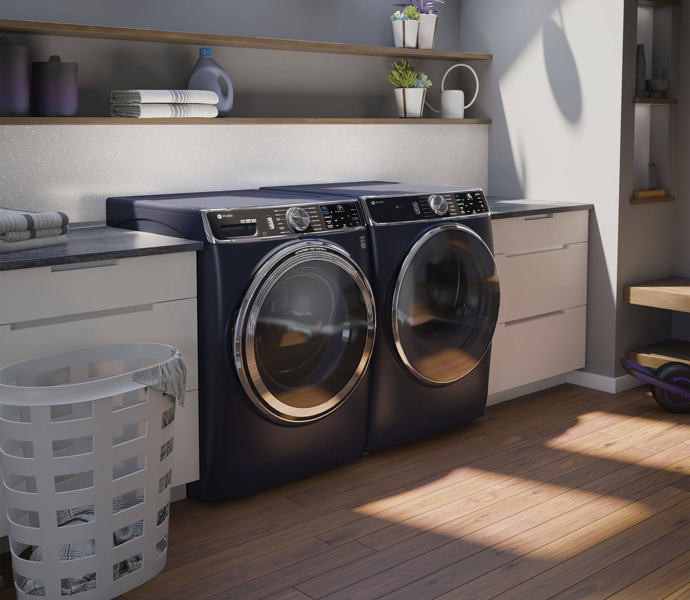 Alt View 26. GE Profile - 7.8 Cu. Ft. Stackable Smart Electric Dryer with Steam and Washer Link - Sapphire Blue.