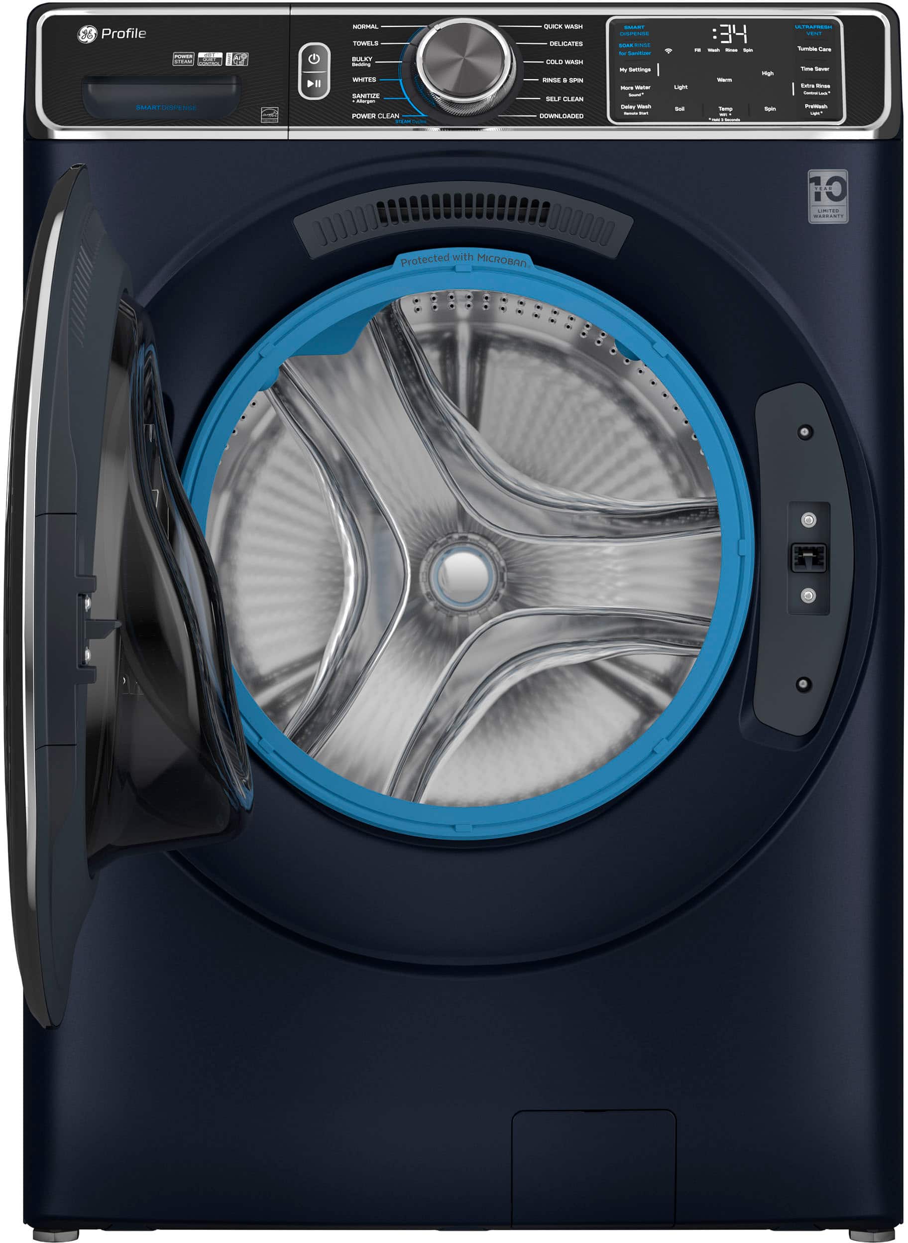 Alt View 12. GE Profile - 5.3 Cu. Ft. Stackable Smart Front Load Washer with Steam and UltraFresh Vent System+ With OdorBlock - Sapphire Blue.