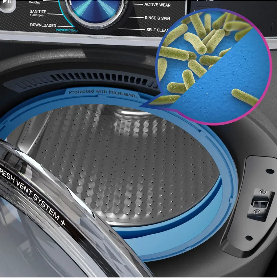 Alt View 14. GE Profile - 5.3 Cu. Ft. Stackable Smart Front Load Washer with Steam and UltraFresh Vent System+ With OdorBlock - Sapphire Blue.