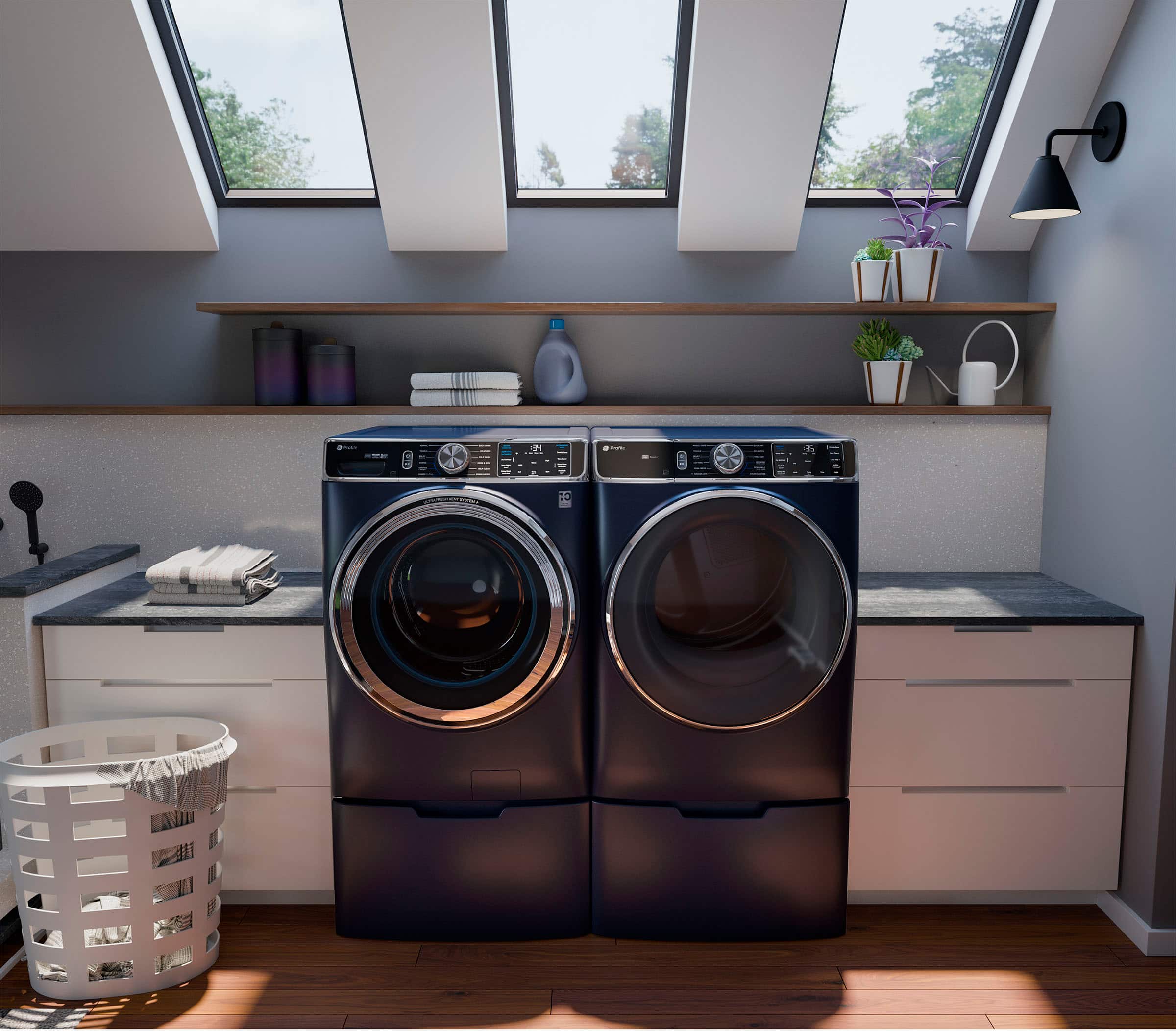 Alt View 16. GE Profile - 5.3 Cu. Ft. Stackable Smart Front Load Washer with Steam and UltraFresh Vent System+ With OdorBlock - Sapphire Blue.