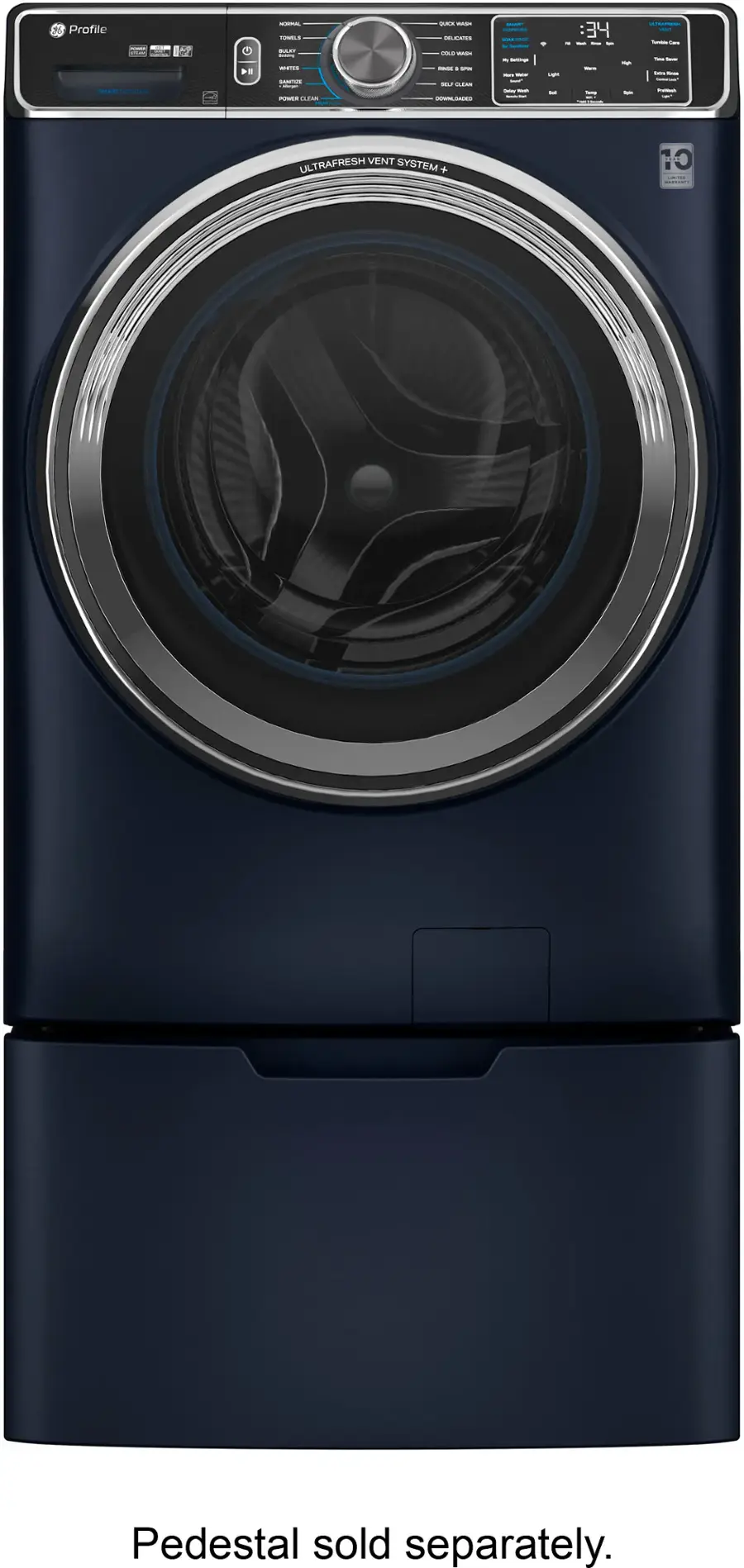 Alt View 18. GE Profile - 5.3 Cu. Ft. Stackable Smart Front Load Washer with Steam and UltraFresh Vent System+ With OdorBlock - Sapphire Blue.