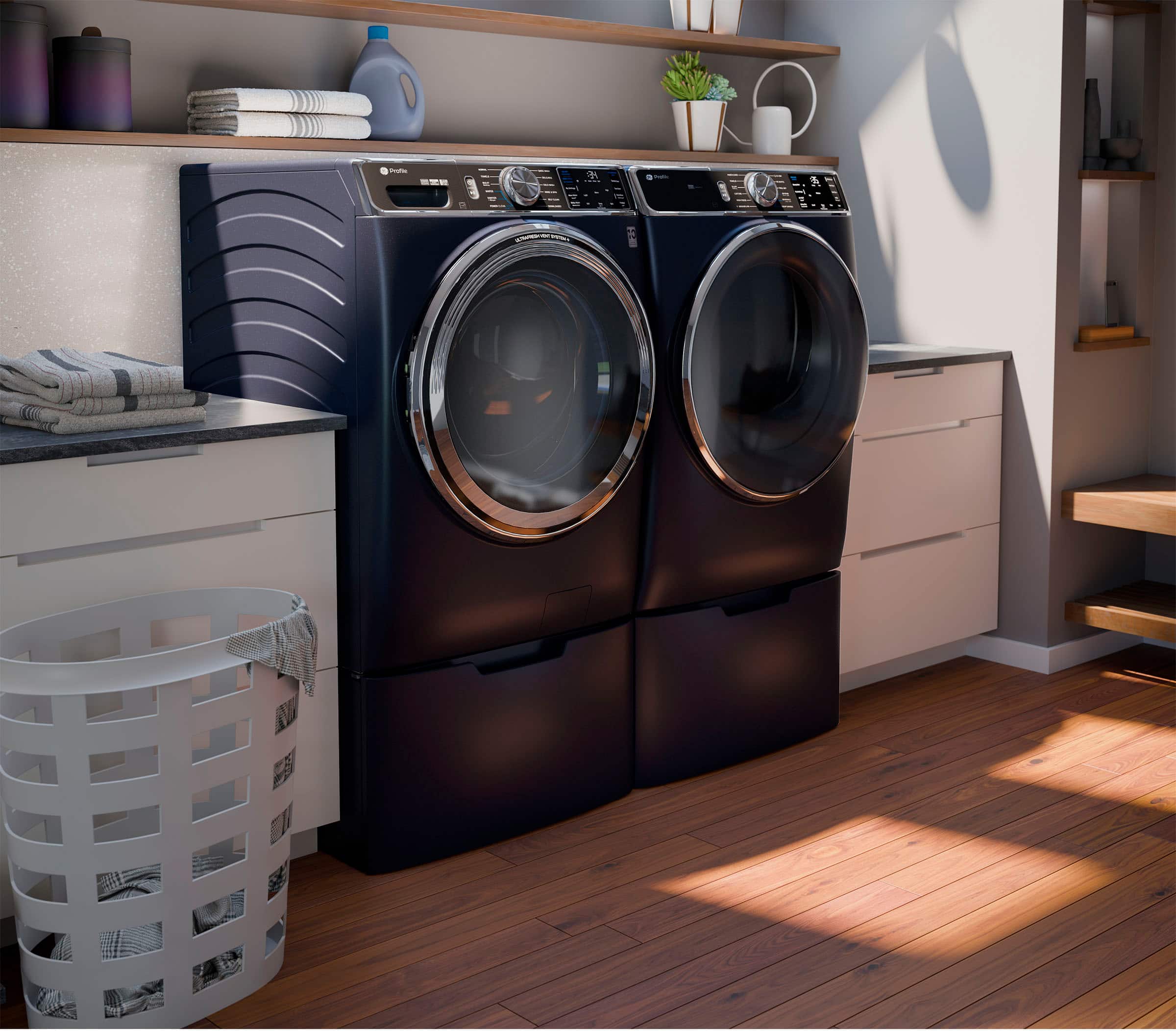 Alt View 19. GE Profile - 5.3 Cu. Ft. Stackable Smart Front Load Washer with Steam and UltraFresh Vent System+ With OdorBlock - Sapphire Blue.