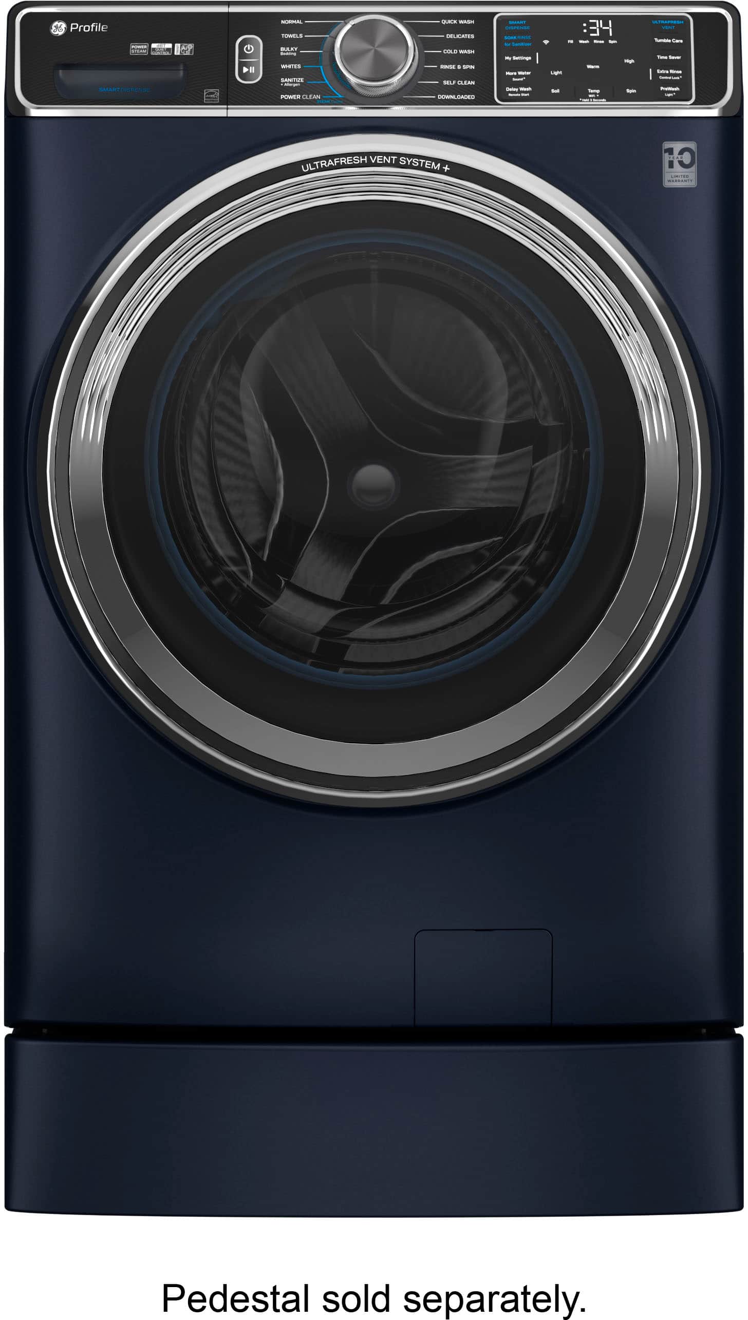 Alt View 21. GE Profile - 5.3 Cu. Ft. Stackable Smart Front Load Washer with Steam and UltraFresh Vent System+ With OdorBlock - Sapphire Blue.
