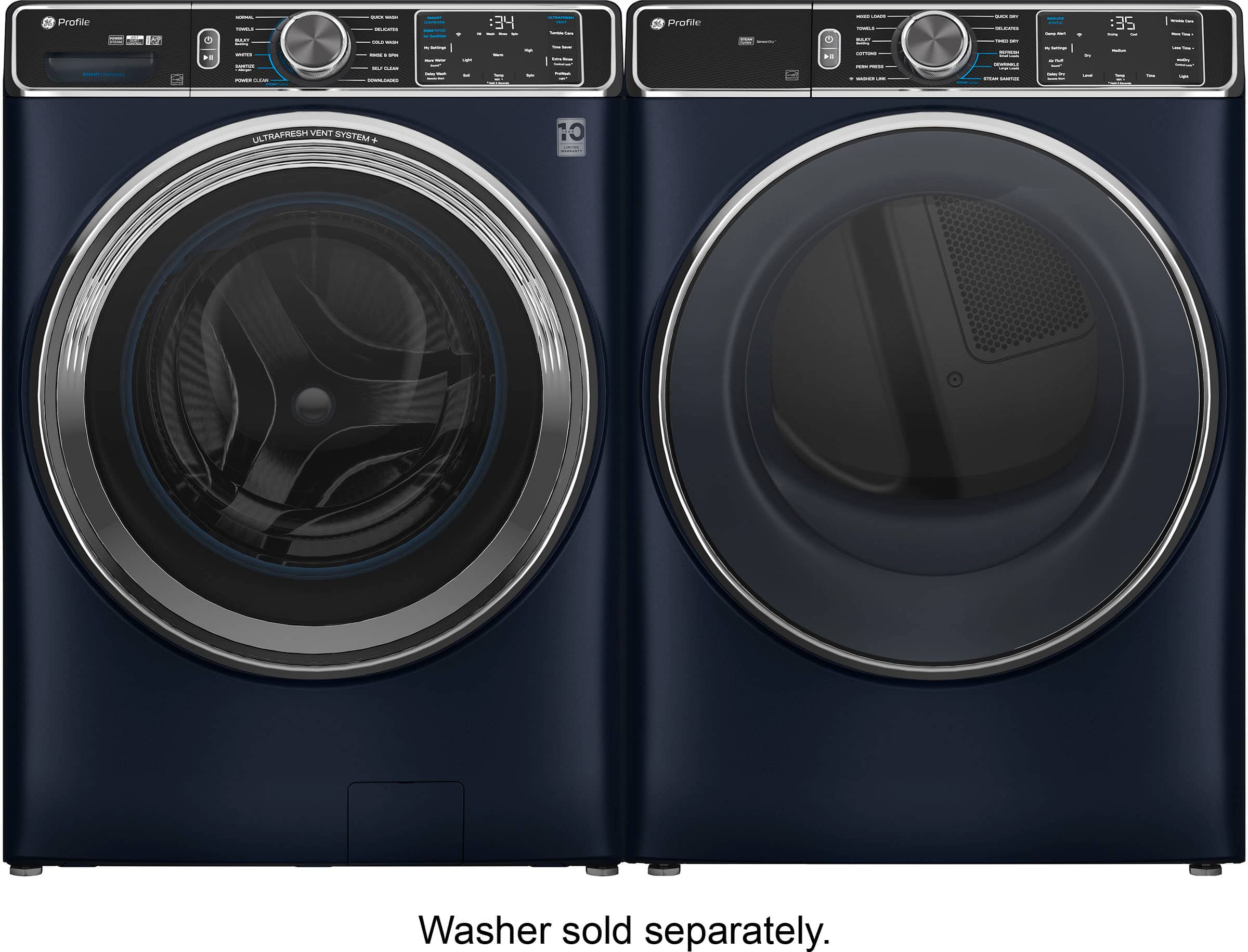 Alt View 24. GE Profile - 5.3 Cu. Ft. Stackable Smart Front Load Washer with Steam and UltraFresh Vent System+ With OdorBlock - Sapphire Blue.