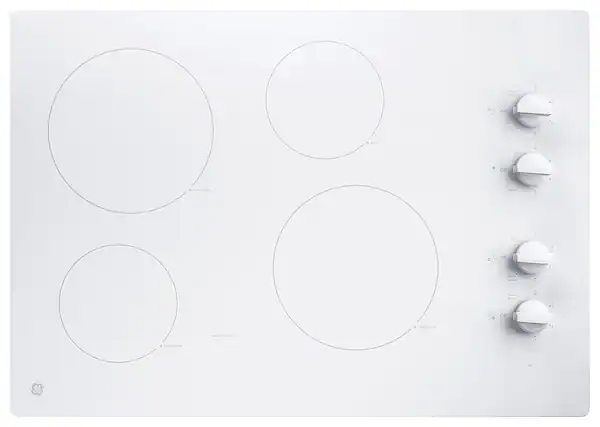 Front. GE - 30" Built-In Electric Cooktop - White.