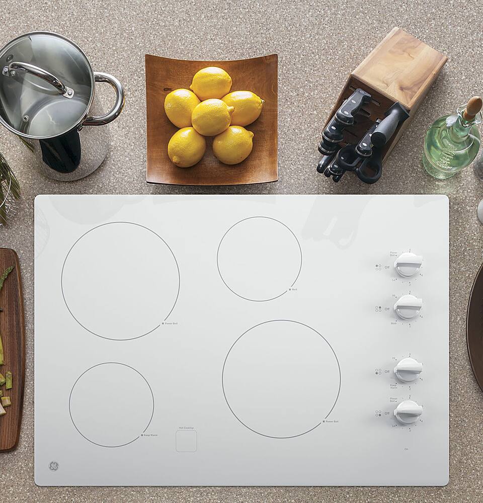 Alt View 11. GE - 30" Built-In Electric Cooktop - White.