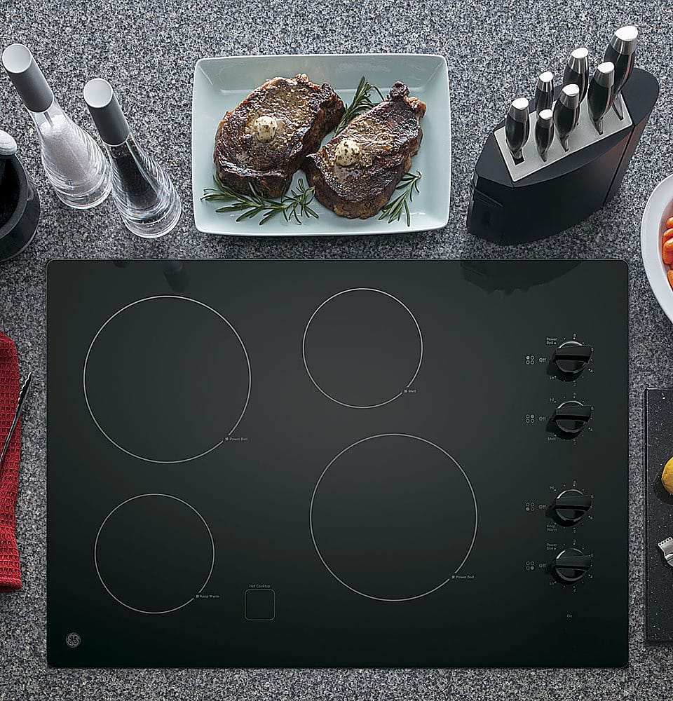 Angle. GE - 30" Built-In Electric Cooktop - Black.