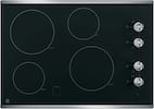 Front. GE - 30" Built-In Electric Cooktop - Stainless Steel-on-Black.