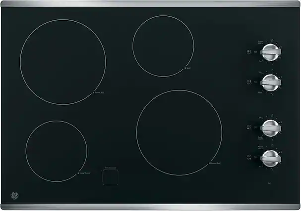 Front. GE - 30" Built-In Electric Cooktop - Stainless Steel-on-Black.