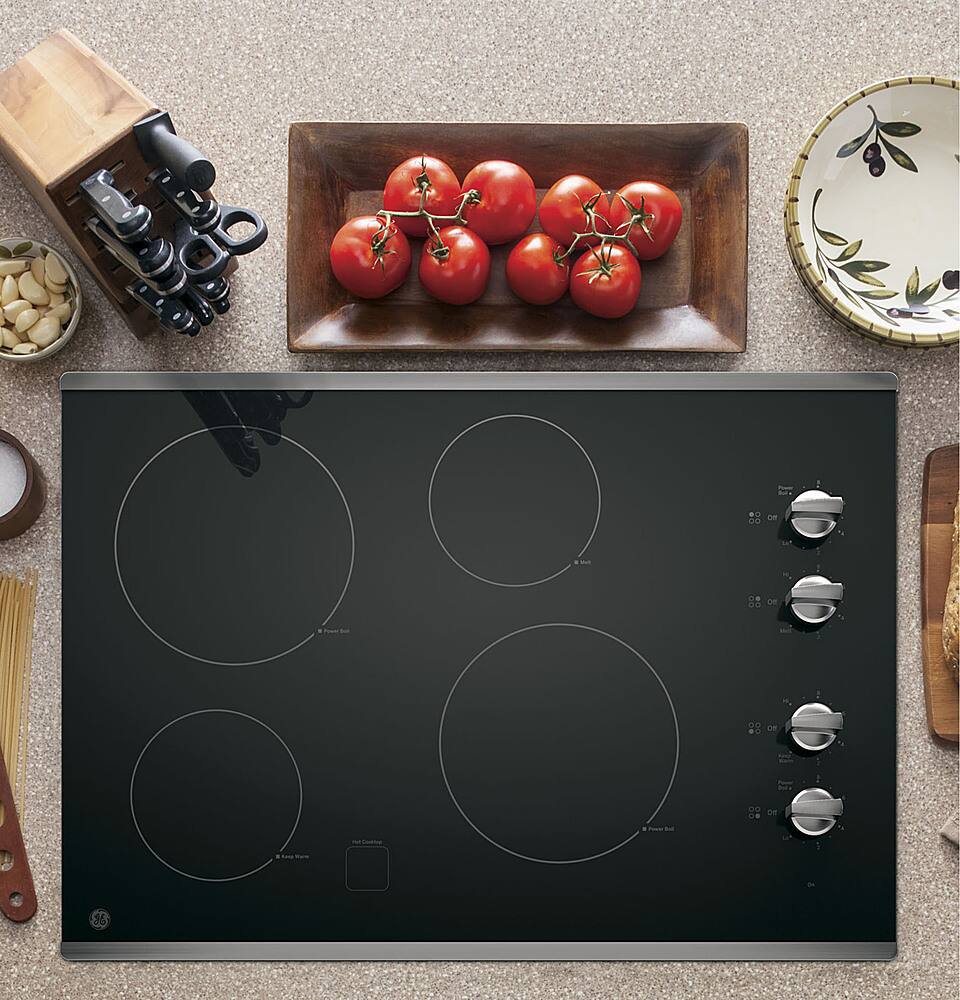 Alt View 11. GE - 30" Built-In Electric Cooktop - Stainless Steel-on-Black.