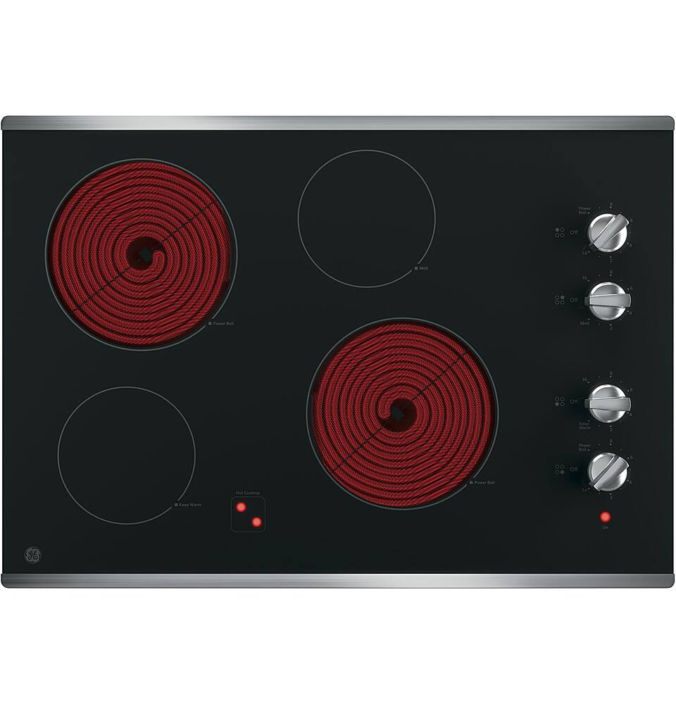 Alt View 12. GE - 30" Built-In Electric Cooktop - Stainless Steel-on-Black.