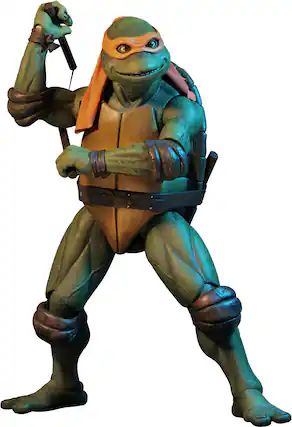 Front. NECA - Teenage Mutant Ninja Turtles 1/4 Scale Action Figure - Michelangelo (1990 Movie).