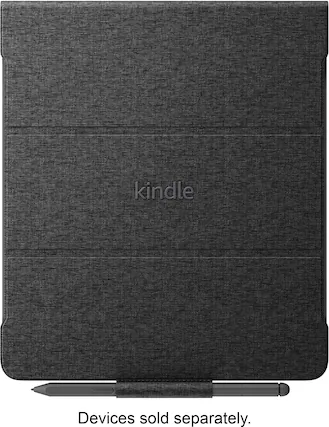 Front. Amazon - Kindle Scribe Fabric Folio Cover with Magnetic Attach (for Kindle Scribe) - Black.