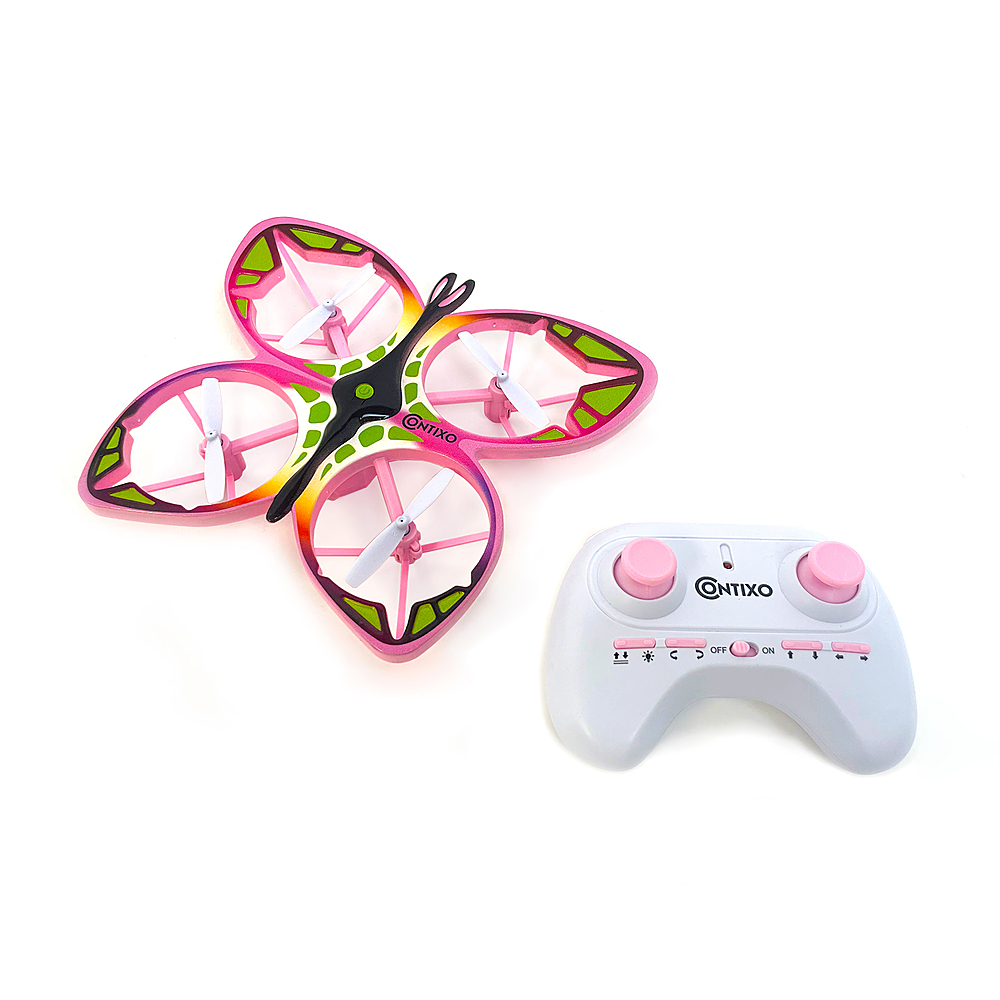 Left View: Contixo - RC Light up Butterfly Drone - Pink