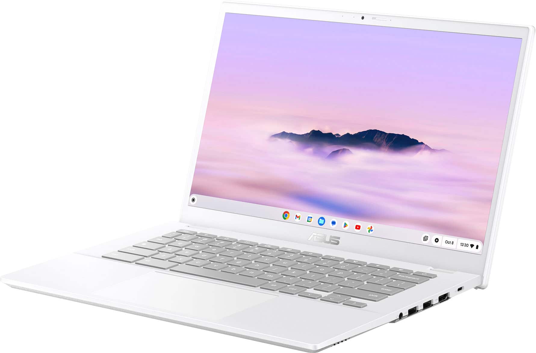 Left. ASUS - CX3402 14" FHD Touch Screen Chromebook Plus Laptop with Google AI - Intel Core i5 - 8GB Memory - 128GB SSD - Pearl White.