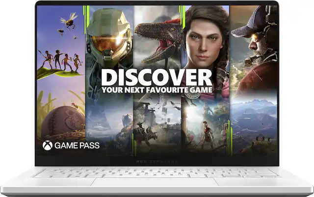 Front. ASUS - ROG Zephyrus G14 14" OLED 3K 120Hz Gaming Laptop - AMD Ryzen 9 8945HS - 32GB LPDDR5X - NVIDIA GeForce RTX 4070 - 1TB SSD - Platinum White.